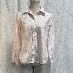 Talbots size 12 petite Pink Striped Button-Down Shirt casual‎ layers comfy